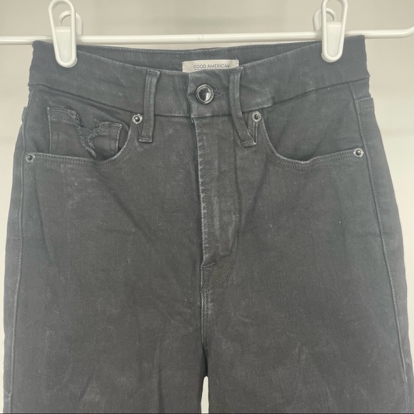 GOOD AMERICAN GOOD WAIST CROP CHEWED HEM BLACK JEANS 0 BLACK073 - Picture 5 of 8